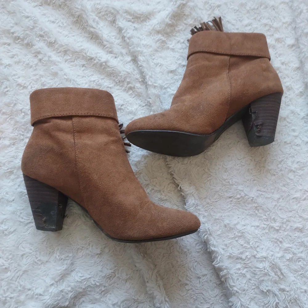 Report Moriah Brown Ankle Booties with Fringe Tassel Side Zipper 7 Fall Time